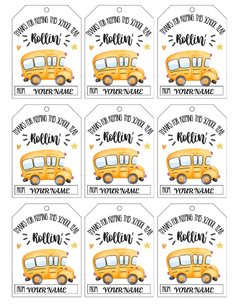 Editable Bus Driver Gift Tag Printable Thanks for Keeping Us Rollin ...