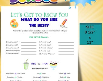 Back to School Icebreaker Worksheet: Get to Know You Activity (PDF Printable)