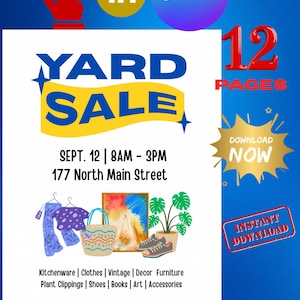 Garage Sale Printable Set 12 Page Editable Yard Sale Printable Rummage Sale Printable Organizer Garage Sale Planner Kit & Printable Sign PDF