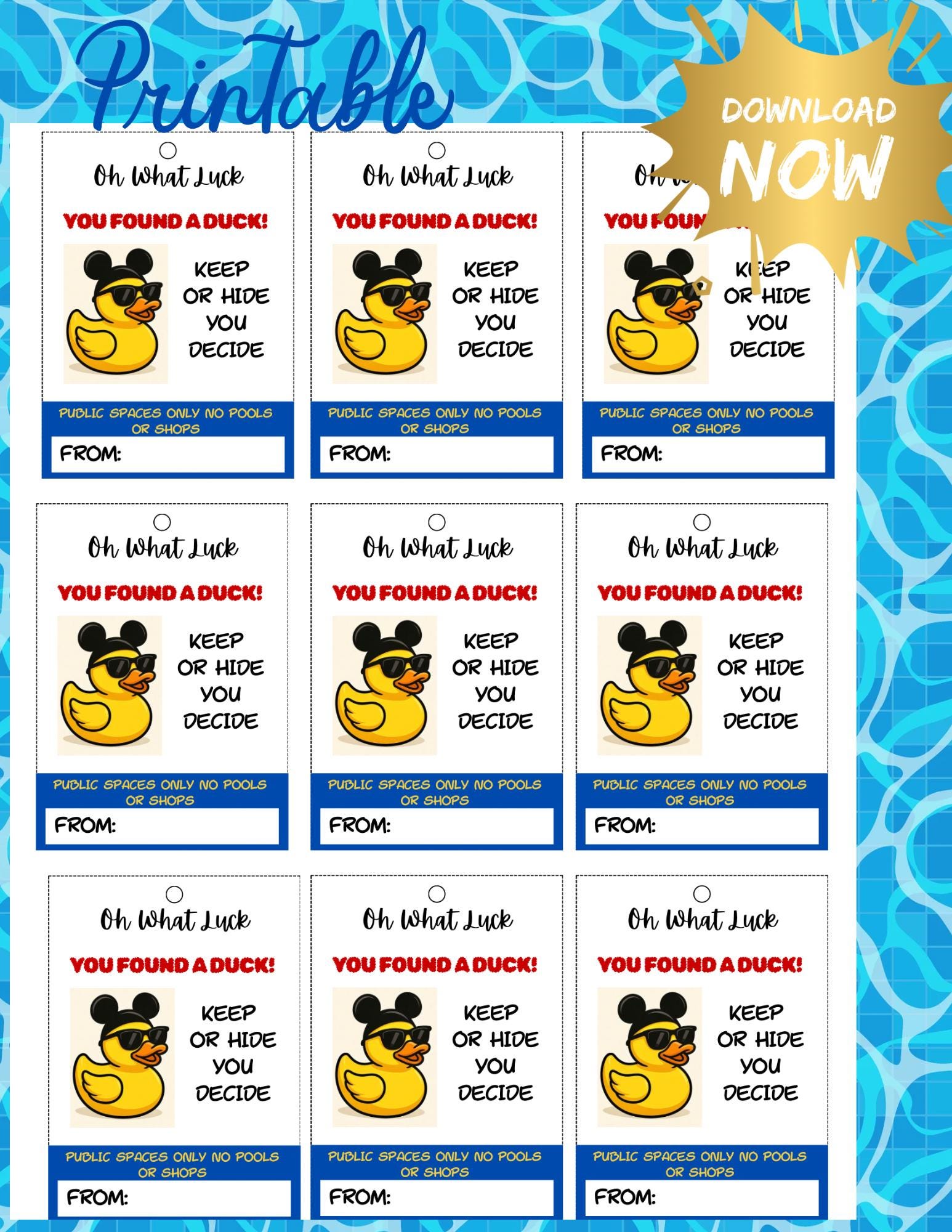 Disney Cruise Duck Gift Tags Printable “oh What Luck You Found a Duck ...