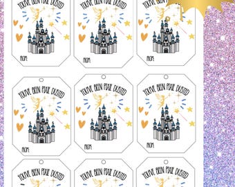 Etiquetas "You've Been Pixie Dusted" Etiquetas de regalo imprimibles de Disney para viajes, cruceros, fiestas, recuerdos de clase, regalos para maestros y estudiantes, Castle Pixie Dust