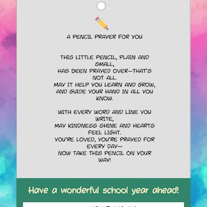 Prayed Over Pencil Gift Tag: Christian Back to School Poem (PDF Printable