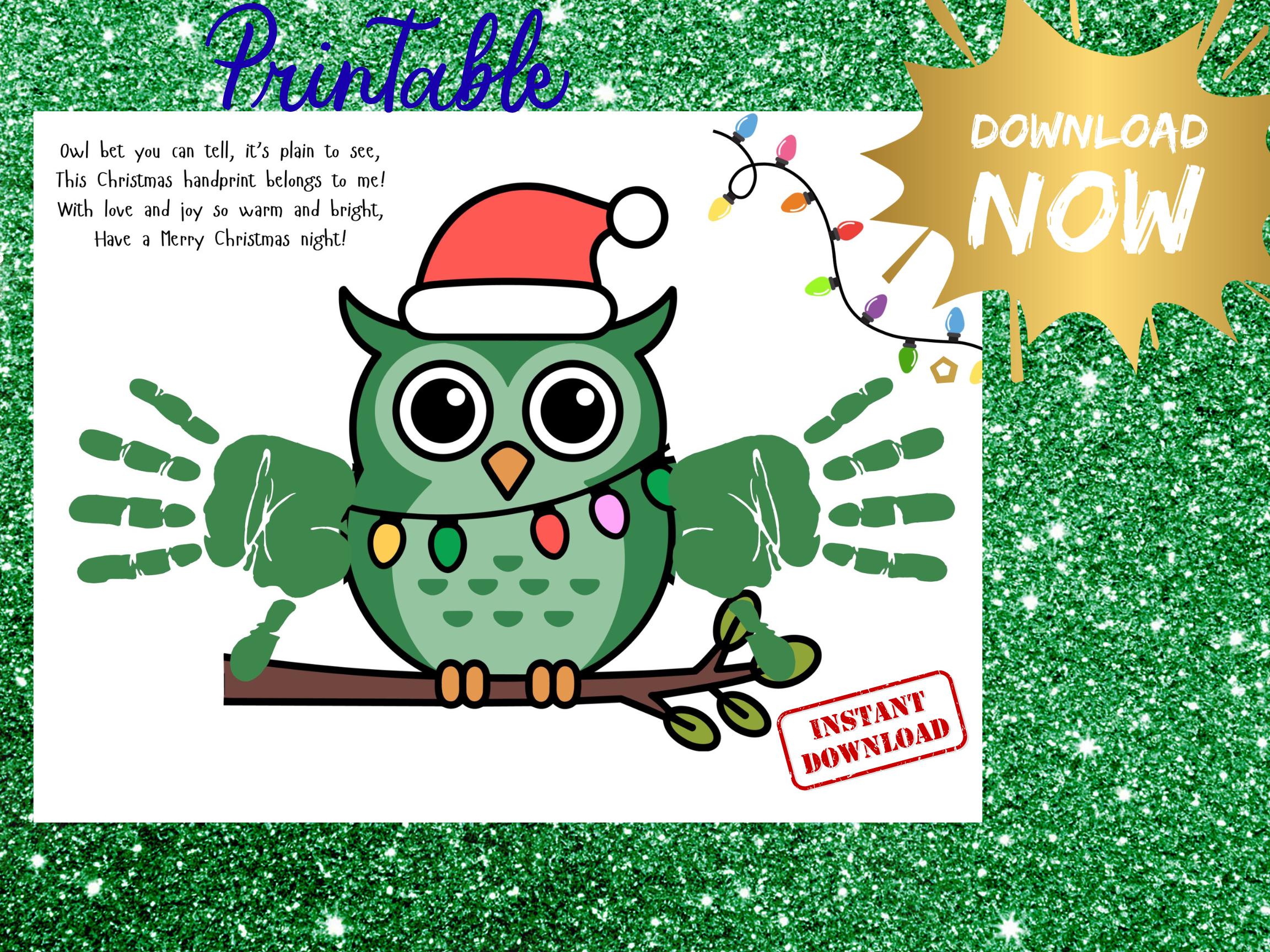 Christmas Owl Handprint Craft Printable Toddler Preschool Holiday Activity Classroom Homeschool Prin