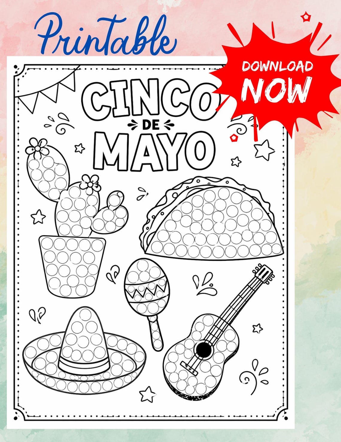 Cinco De Mayo Dot Marker Printable | Do A Dot Activity Sheet | Toddler ...