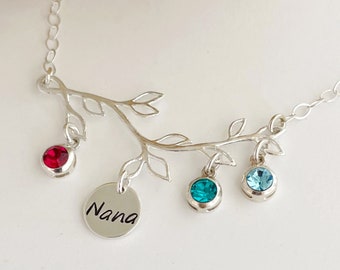 Family Tree Birthstone Necklace Mothers Day Gift Nana Grandma Family Necklace Nana Gift from Baby Grandkids Sterling Silver Grandma Necklace