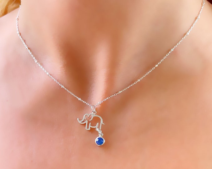 Personalized Elephant Necklace sim Birthstone Teenager Girl Gift Teen Girl Stocking Stuffer Teenage Girl Necklace Teen Daughter Gift for Her