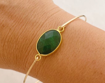 Emerald Bracelet Bangle 14k Gold Filled Emerald Bangle May Birthday Gift May Birthstone Bracelet Jewelry Green Stone Bracelet Green Gemstone