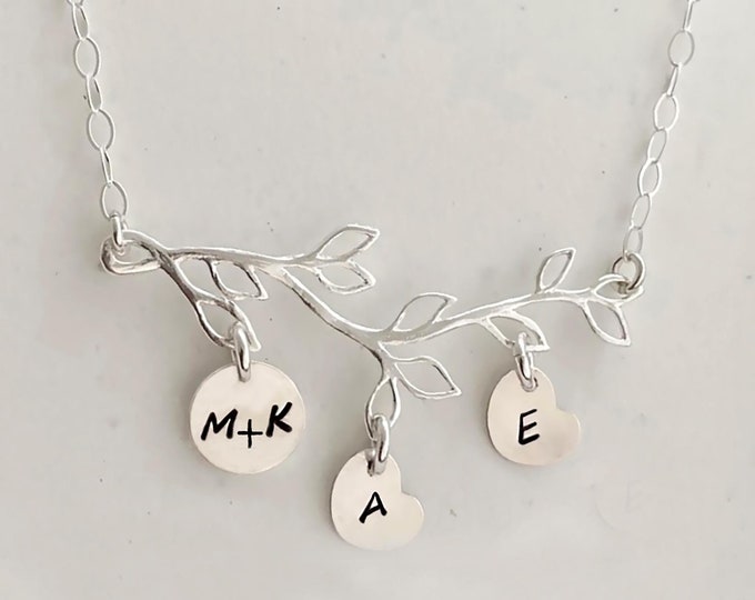 Sterling Silver Family Tree Necklace Personalized Initial Charms My Family Gift Mom Necklace Mother in Law Christmas Gift Grandma Necklace