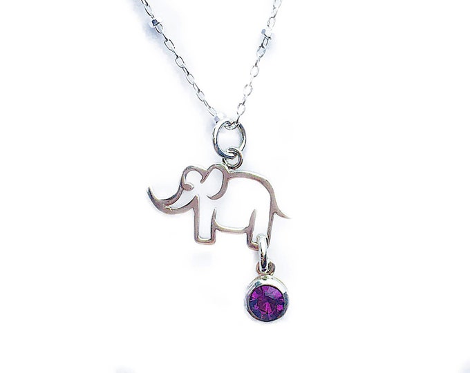 Personalized Elephant Necklace w/ Crystal Sim Birthstone Charm Teen Girl Necklace Teenage Girl Christmas Gift Daughter Her Stocking Stuffer