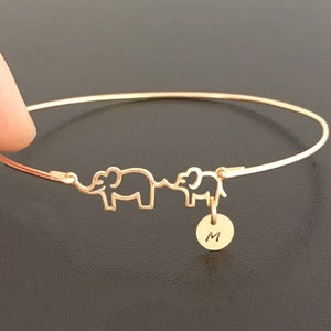 Mom with Baby Elephant Initial Bracelet Mothers Day Gift for Young Mom Elephant Gift Her Mothers Day Bracelet for Daughter or your Sister image 2