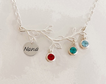 Nana Family Tree Necklace Nana Gift Christmas Nana Mothers Day Gift Nana Necklace Sterling Silver Sim Birthstones Nana Gift from Grandkids