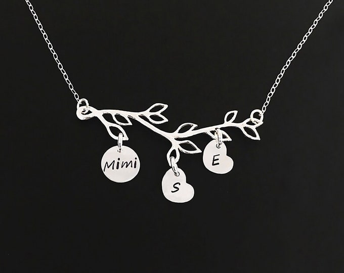 Mimi Necklace Family Tree with Initials Personalized Gift Mimi Gift from Grandkids Mimi Mothers Day Gift Mimi Birthday Gift Sterling Silver