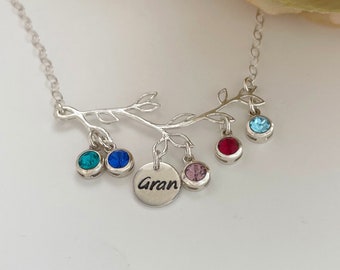 Sterling Silver Family Tree Birthstone Necklace Grandma Christmas Gift Nana Mimi Gigi Grandmother Heartfelt Mother Necklace Her Holiday Gift