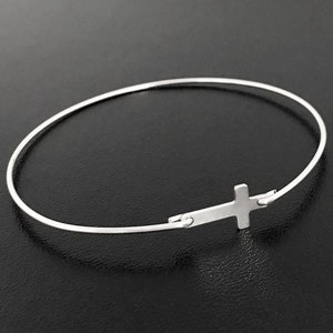 Sterling Silver Dainty Cross Bracelet Confirmation Bracelet Confirmation Gift for Teen Girl Confirmation Jewelry Side Cross Bangle Bracelet