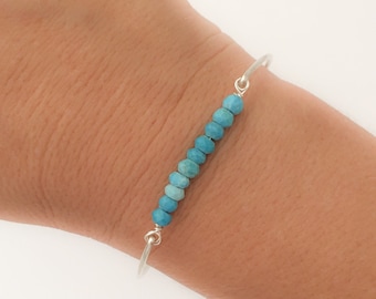 Turquoise Bead Bracelet, December Birthstone Jewelry, Turquoise Sterling Silver Bracelet for Women, Blue Beaded Bracelet