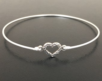 Tiny Heart Charm Bracelet, Silver Heart Bracelet, Heart Bangle, Tiny Bracelet, Tiny Bangle Bracelet, Mother's Day Gift for her