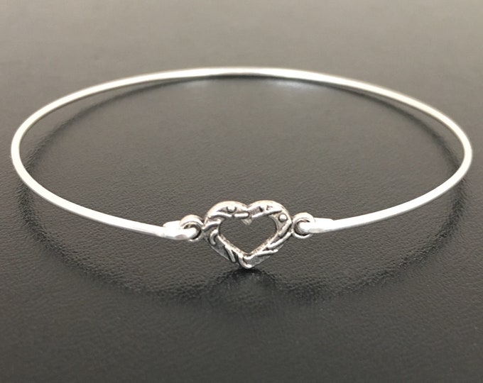 Tiny Heart Charm Bracelet, Silver Heart Bracelet, Heart Bangle, Tiny Bracelet, Tiny Bangle Bracelet, Mother's Day Gift for her