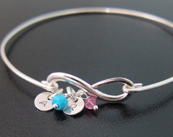 Bracelet infini pour la fête des mères avec initiales pour le mois de naissance Bracelet avec pierres de naissance pour Sim, perles pour le mois de naissance, maman, grand-mère, tante, grand-mère, femmes, cadeaux pour la fête des mères
