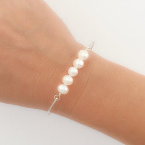 Sterling Silver Cultured Freshwater Pearl Bracelet for Women Pearl Bangle Bracelet Bridal Bride Bracelet for Wedding Day Bridesmaid Bracelet
