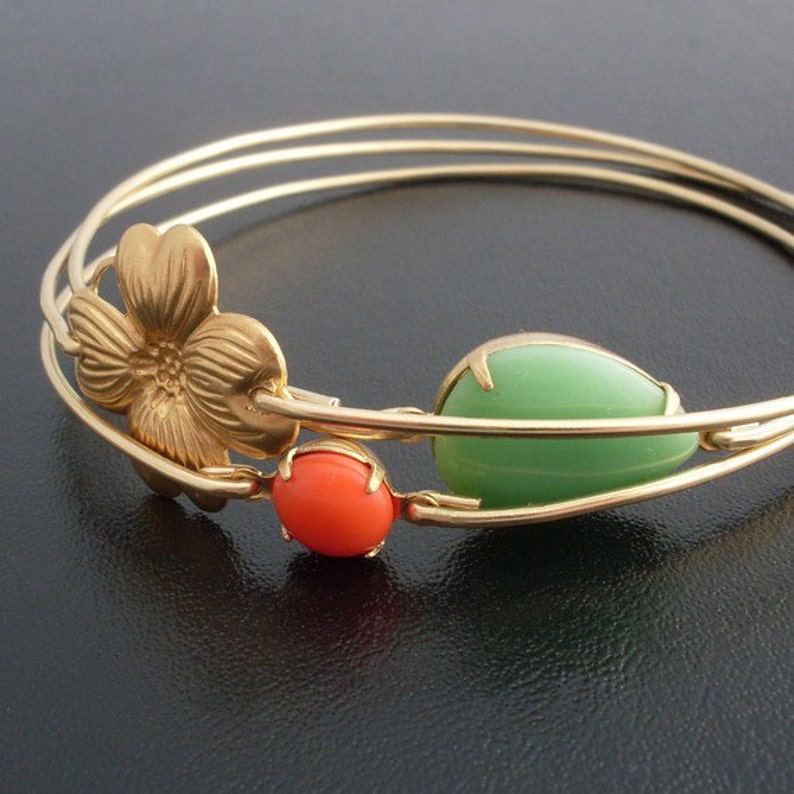 Spring Flower Bangle Bracelet Set Spring Bridesmaid Jewelry Etsy