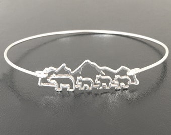 Mama Bear with 3 Cubs Bracelet Sterling Silver Mountain Mama Bear Bracelet Mountain Bracelet Mountain Jewelry Long Distance Mothers Day Gift