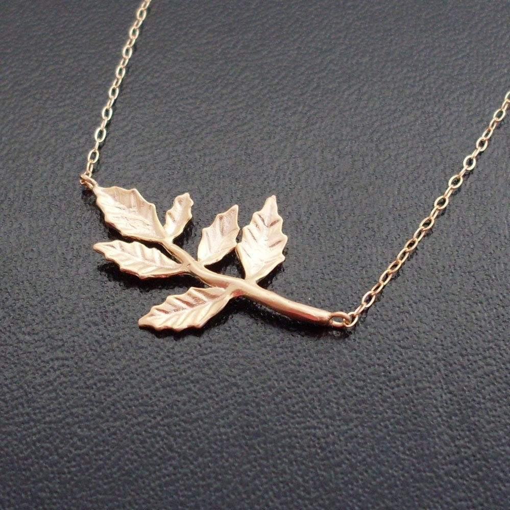 Autumn Leaf Necklace Gold Plated Leaf Charm Branch Necklace Nature ...