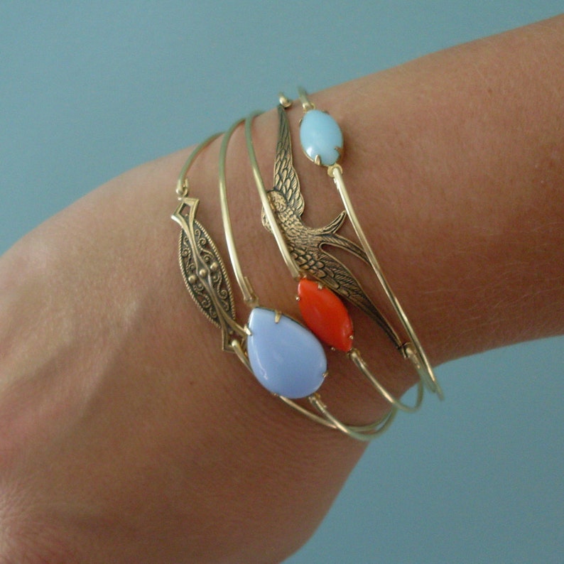 Free as a Bird Stacking Bangle Bracelet Set Gold Tone Bracelet Bangle Set Spring Fashion Spring Jewelry Spring Bracelet Stack Spring Bangles image 2