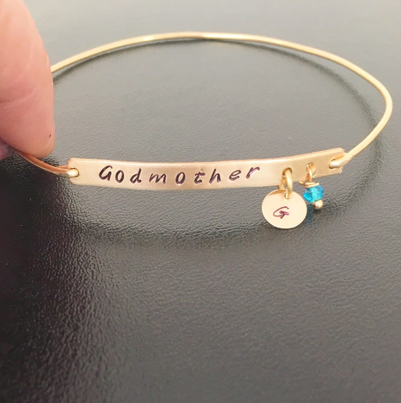 Godmother Bracelet, Godmother Gift, Personalized with Sim Birthstone and/or Initial Godmother Jewelry Godmother Baptism Gift Birthday Gift image 4