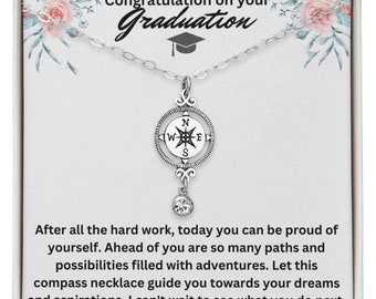 Graduation Compass Necklace Sterling Silver Crystal Birthstone Grad Gift Her College Graduation Gift High School for Daughter Sister Friend