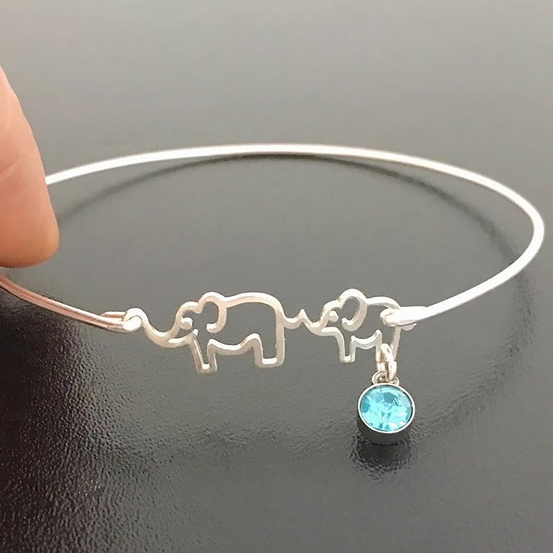 Mama & Baby Elephant New Mom Bracelet Mothers Day Gift Idea New Mom Jewelry First Time Mom Gift Sim Birthstone Charm New Mom Gift Jewelry image 1