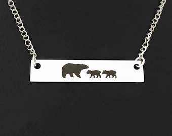 Mama Bear with 2 Two Cubs Necklace Mothers Day Gift from Young Kids Son Daughter Children Sibling Mother Present for Mom Grandma Aunt Sister