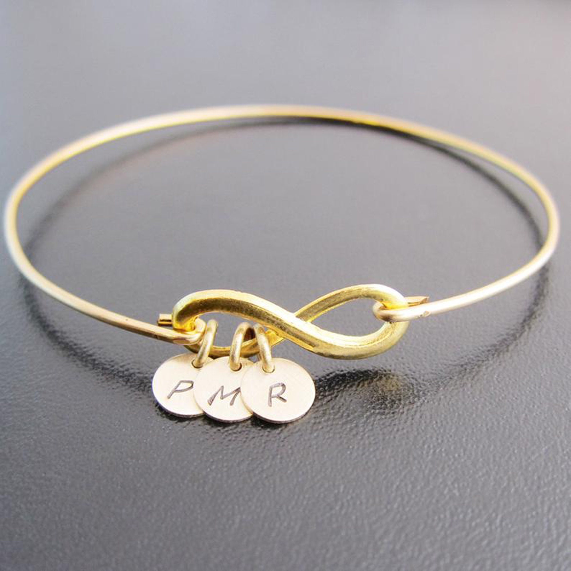 Infinity Bracelet with Initial Charms Gold Dipped Bracelet + 2 Charms