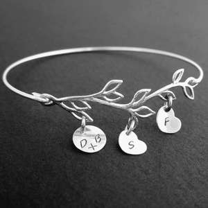 Family Tree Bracelet with Initial Charms Wife Personalized Gift Unique Mothers Day Gift for Wife from Husband Wife Jewelry Wife Gift Idea image 1