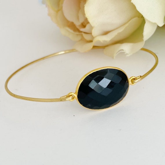 Black Onyx Bracelet, Onyx Jewelry, Black Gemstone Bracelet, Black Stone Bracelet