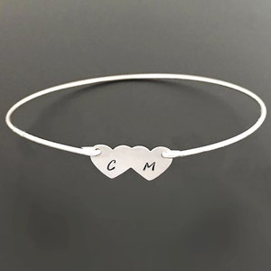 Two Hearts Bracelet Sterling Silver Personalized Gift for Her Personalized Anniversary Gift for Wife Her Valentines Day Gift V Day Jewelry