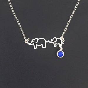 Mom & Baby Elephants Necklace Mothers Day Gift Idea 2024 my Wife Mom Mother in law Sister Daughter Grandma Myself Sim Birthstone Necklace image 3