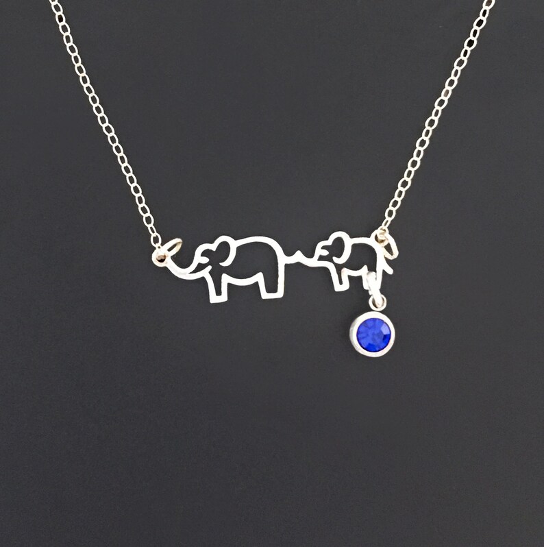 Mom & Baby Elephants Necklace Mothers Day Gift Idea 2024 my Wife Mom Mother in law Sister Daughter Grandma Myself Sim Birthstone Necklace image 3