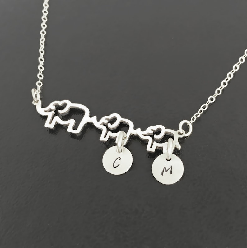 Dainty Elephant Necklace Personalized with Kids Initials Mom image 1