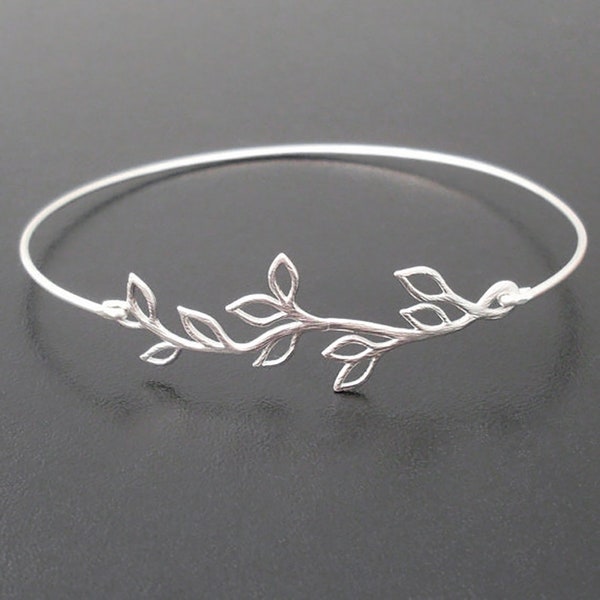 Pulsera de rama de olivo, idea de regalo para dama de honor, pulsera de dama de honor, pulsera plateada, pulsera de regalo para dama de honor, joyería para dama de honor, brazalete