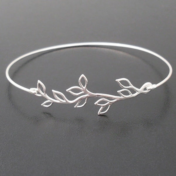 Bracelet Rameau d’olivier Idée cadeau demoiselle d’honneur Bracelet Bracelet Silver Tone Bracelet Cadeau Demoiselle d’honneur Bracelet Femme d’honneur Bijoux Bangle