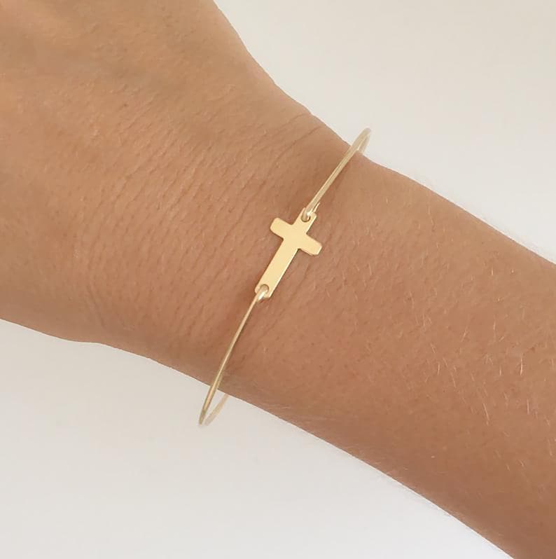 Sterling Silver Cross Bracelet Women Sideways Cross Bracelet Etsy