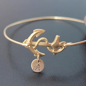 Anchor Bracelet Womens Personalized Anchor Jewelry w/ Stamped Initial Charm Sailing Gift Idea Sailing Bracelet Sailor Gift Nautical Jewelry