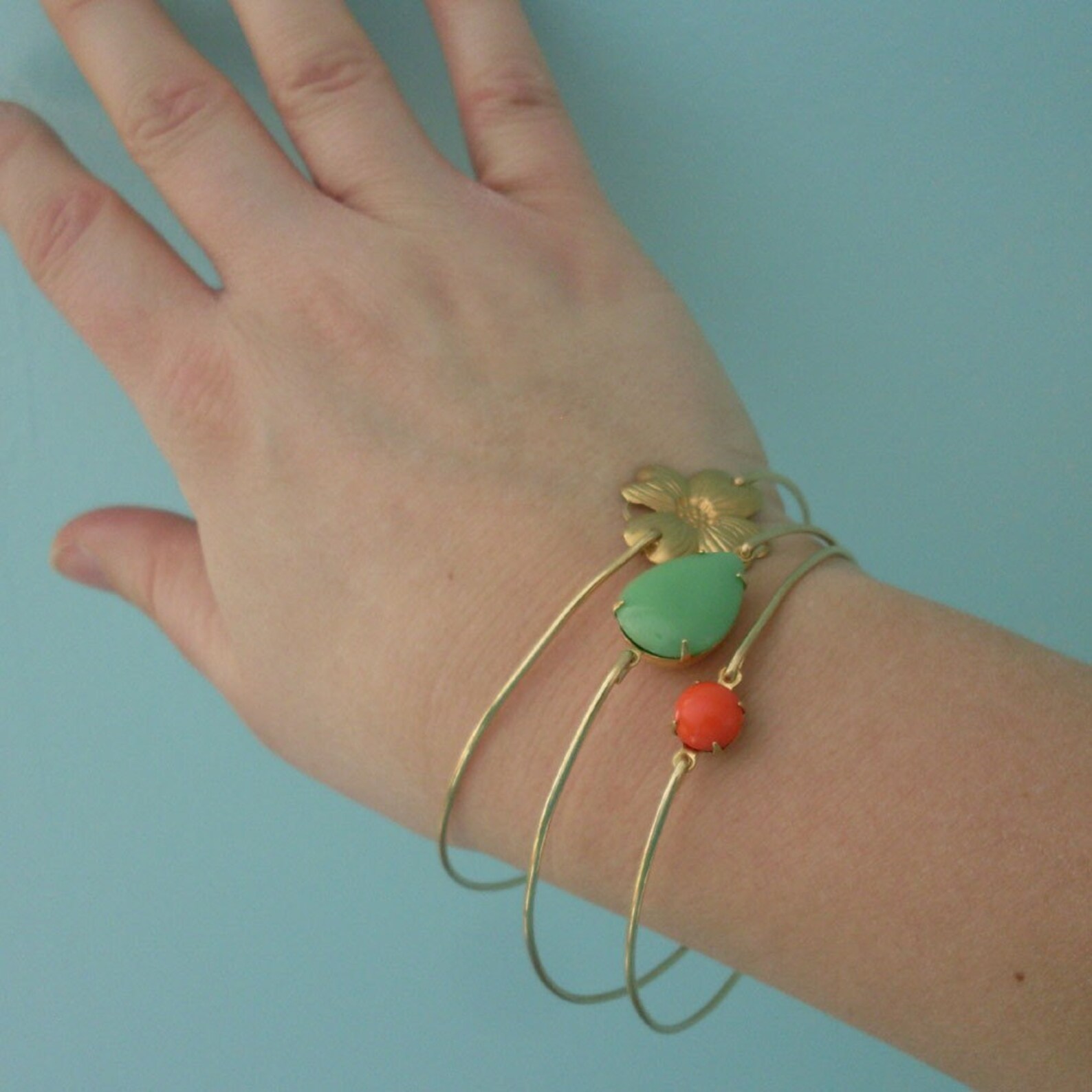 Spring Flower Bangle Bracelet Set Spring Bridesmaid Jewelry Etsy