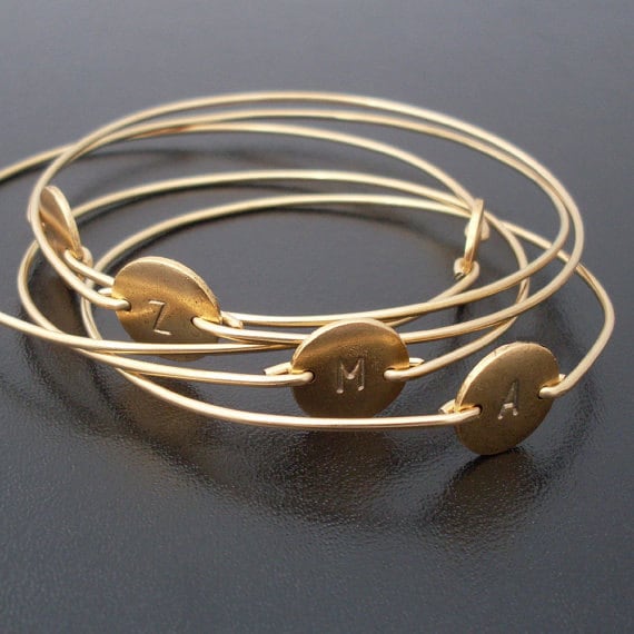 Two Tone Bracelet Two Tone Bangle Two Tone Jewelry Initial Bangle ...