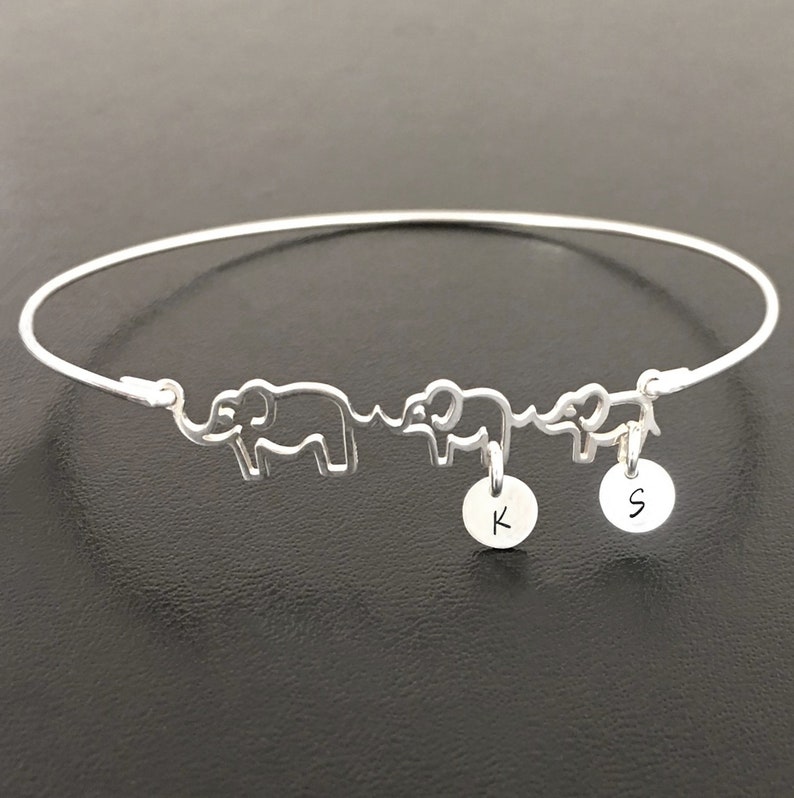 Mom with Baby Elephant Initial Bracelet Mothers Day Gift for Young Mom Elephant Gift Her Mothers Day Bracelet for Daughter or your Sister image 3