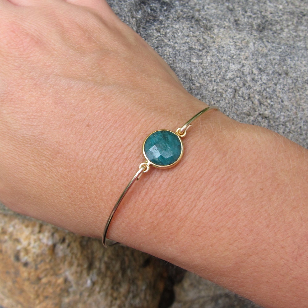 Green Emerald Bracelet for Women 14k Gold Fill Emerald Bangle Gemstone