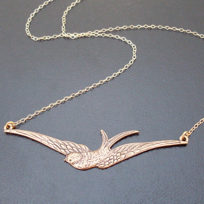 Swallow Necklace Bird Necklace for Women Gold Tone Swallow Pendant Bridesmaid Necklace Nature Necklace Nature Wedding Bird Pendant Necklace image 1