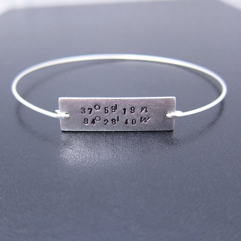 Coordinate Bracelet, Coordinate Jewelry, GPS Coordinates Gift, GPS Bracelet, Silver, Latitude Longitude Bracelet, Latitude Longitude Jewelry image 2