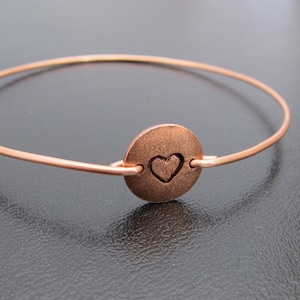 Heart Bracelet, Personalized Copper Jewelry, Copper Anniversary Gift, 7th Seventh Anniversary Bracelet Her Hand Stamped Bangle Heart Jewelry
