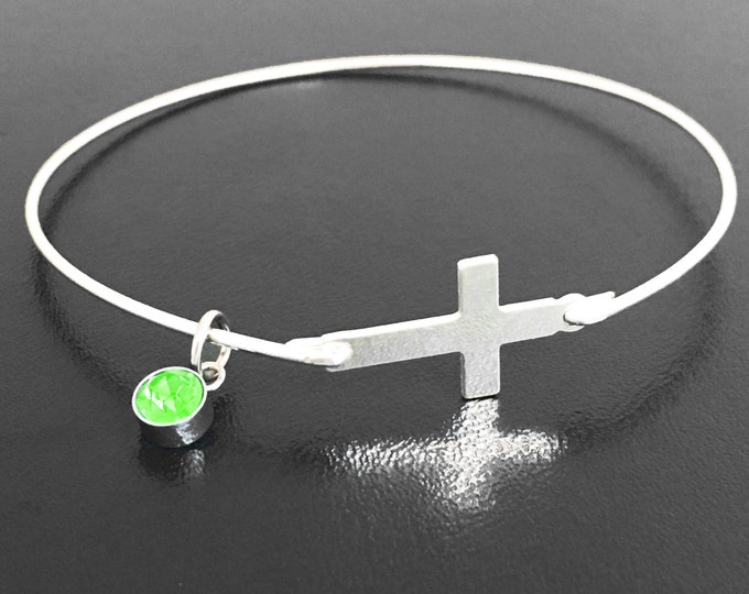 Sterling Silver Cross Bracelet with sim Birthstone Charm Easter Gift for Teen Daughter Teenage Girl Granddaughter Sister Her Meaningful Gift